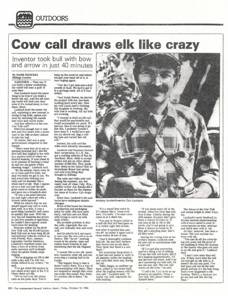 The preserved October 10, 1986 Cow Talk newspaper feature